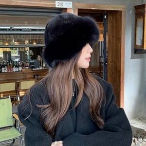 Black faux fur faux mink bucket hat
